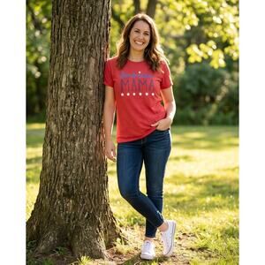 Way to Celebrate! Patriotic American Mama Red Heathered T-shirt Plus Size 2X